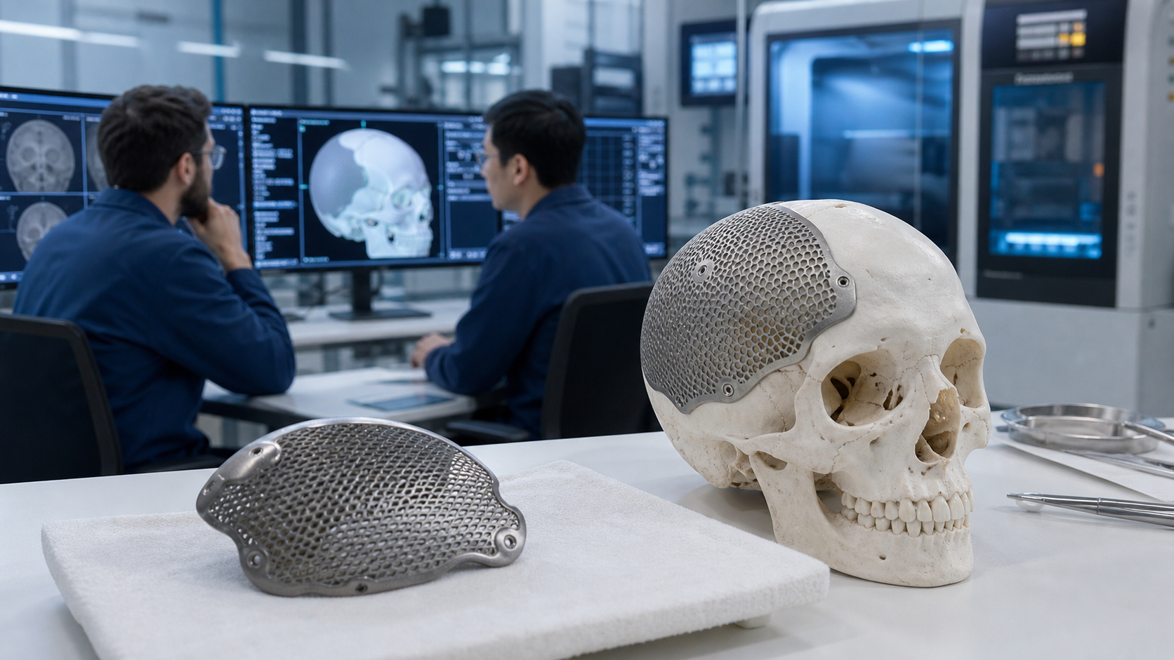 Kişiye özel titanyum kraniyal implant ve anatomik kafatası modeli